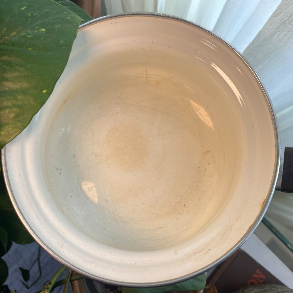 Vintage Sanko Enamel Pot | Japanese Enamelware | Retro Orange Floral Saucepan - Picture 5 of 6